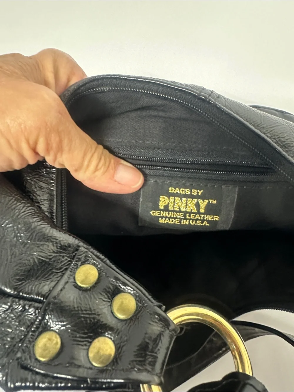 Pinky Black Leather Hobo Bag with Gold Hardware